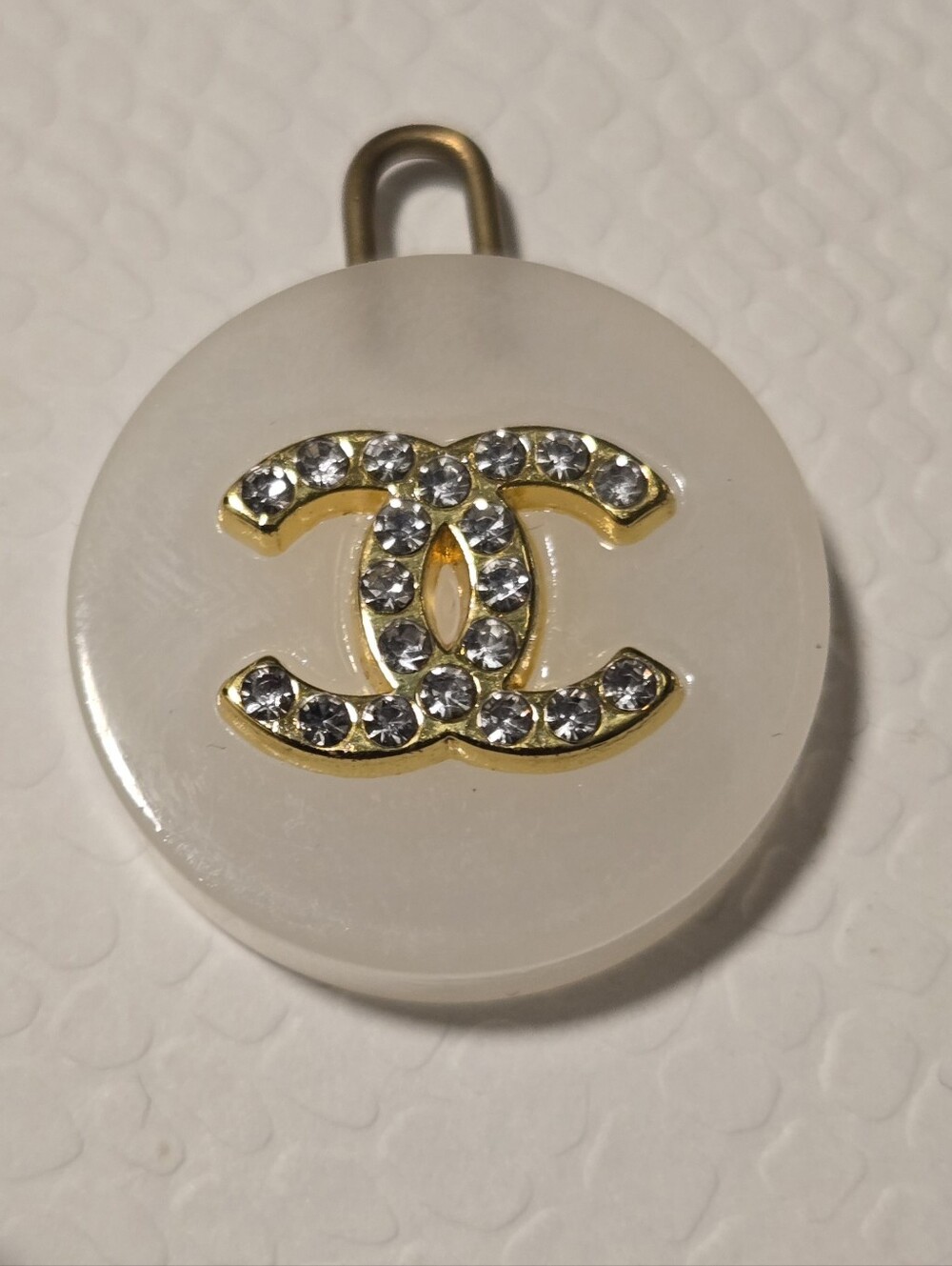 CC White and Gold Crystal Acrylic Charm Pendant